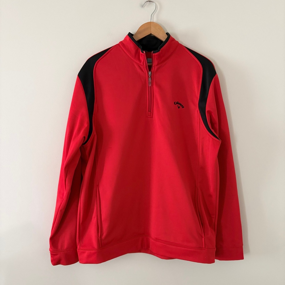 Callaway Pullover Mens Quarter Zip XL Red Black Performance Golf Fleece Jacket